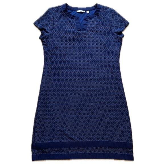Isaac Mizrahi Live Lace Overlay Shift Dress Navy Blue Short Sleeve Women’s sz M - Picture 3 of 11